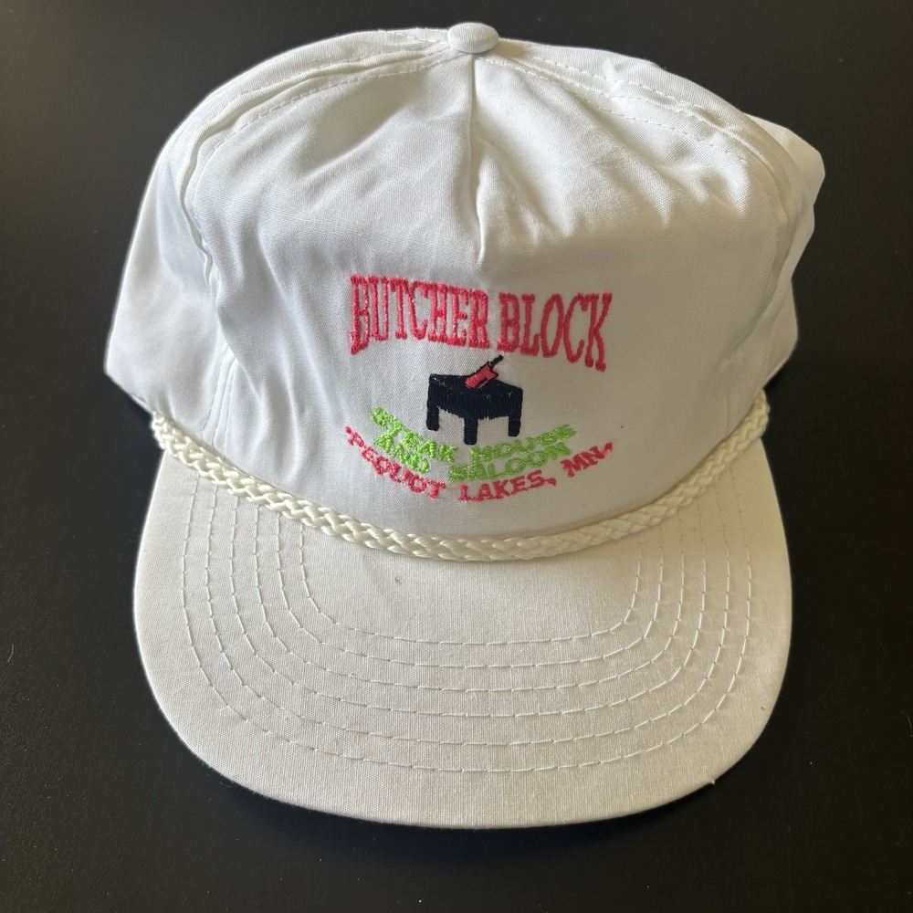 Vtg Butcher Block Steakhouse Saloon‎ Hat Pequot Lakes MN Otto Caps